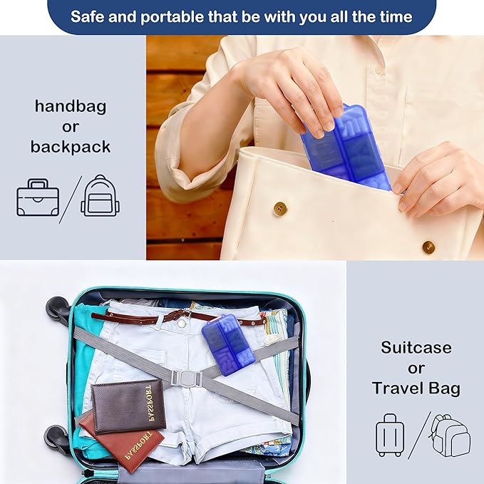 Extra Large Pill Organizer with 161 Medicine Labels, Travel Pill Case | Blue Extra large case with 10 compartments for 7-day pill planning, vitamins, supplements, and travel