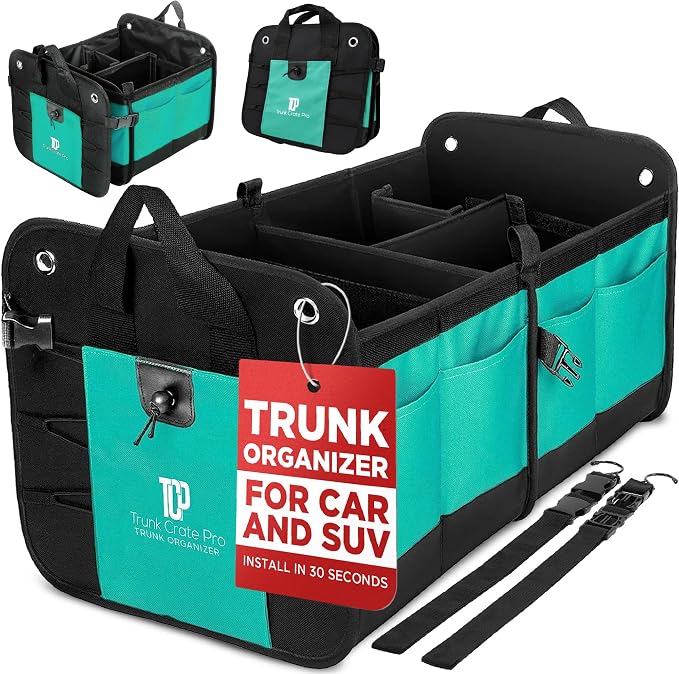 Teal Car Trunk Organizer for SUV & Auto Cargo Storage, Large | Fits Cars, SUVs & Trucks Reduces Trunk Clutter Keeps Items Within Reach Great for Shopping Easy Storage Car Accessories