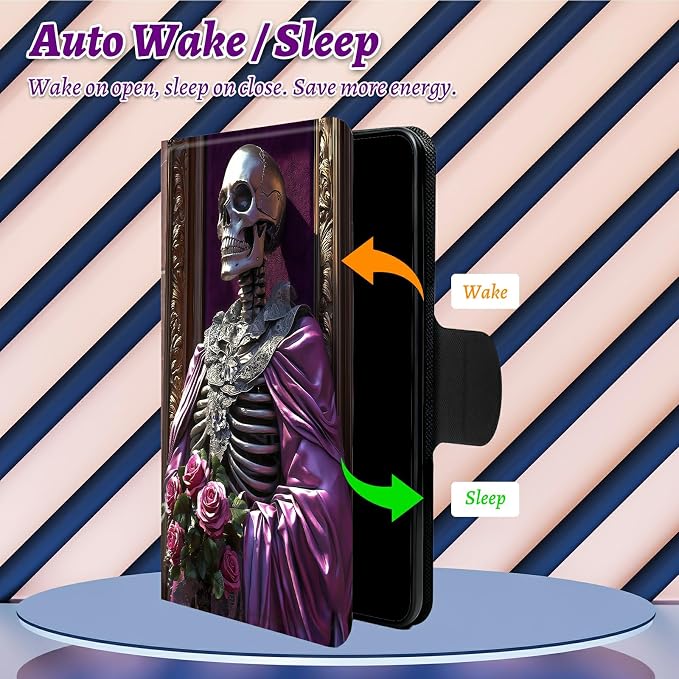 Rotating Handle Case for Samsung Galaxy Tab A11 Plus 2026/A9 Plus 11" 2024, 360 Degree Swivel Kickstand with Magnetic Closure Shockproof Leather Cover for Women Men, Purple Clothes Skull