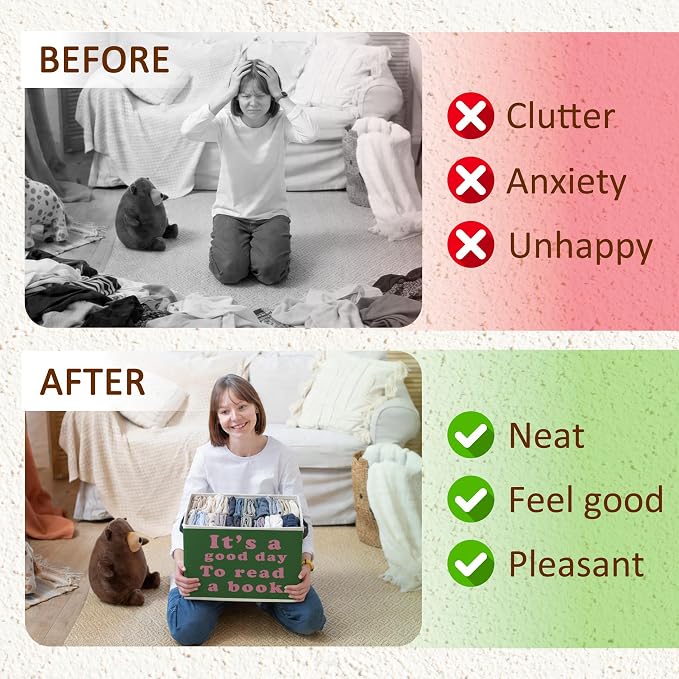 Green Classroom Book Foldable Storage Bins Box with Handles, It's Good Day to Read a Book Decorative Storage Boxes Baskets Toybox Organizer for Library Reading Room Classroom Kids Room