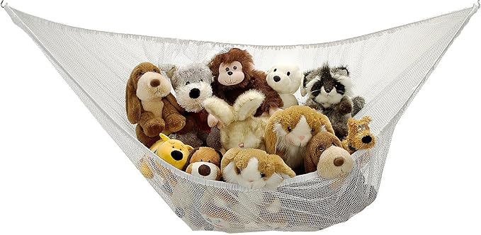 Handy Laundry Stuffed Animal Organizer Hammock – Mesh Toy Storage Net for Kids’ Room, Nursery, or Playroom – Holds 30+ Plushies, Expands to 5.5 Feet, Easy Wall Mount, White