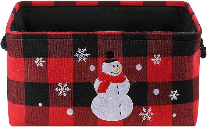 Christmas Baskets, Large Red Buffalo Plaid Collapsible Storage Basket with Handles, Empty Holiday Gift Basket for Toys, Blankets, Baby Items and Christmas Home Decorations