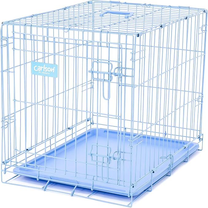 Carlson Pet Products Carlson Compact and Secure Deluxe Blue Metal Dog Crate, Blue