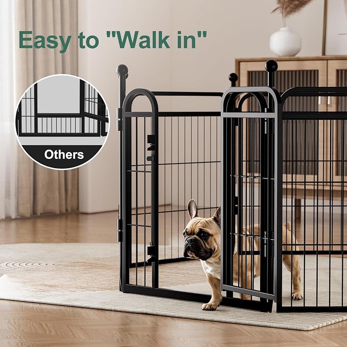 Gardner Pet Dog Playpens, 32" H 8 Panels Dog Pen Outdoor/Indoor Dog Fence Exercise Pen for Small/Medium/Large Dogs, Foldable Pet Play Yard Gate with Gravity Automatic Lock, Pet Playpen, Black