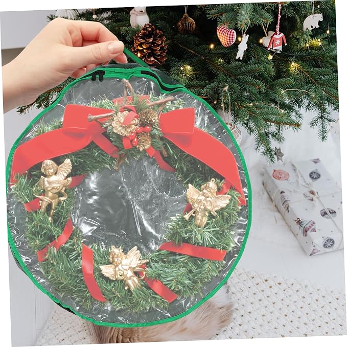 Garneck 1pc Round Christmas Wreath Storage Bag Window Holder for Holiday Decorations Capacity for Garlands and Ornaments Design for Christmas Supplies
