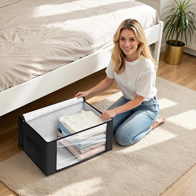 35L Closet Organizers, Foldable Under Bed Storage Containers | Storage Bags with Zippers,Window and Handles for Organizing Bedroom, Closet, Clothing,Organization with Handle