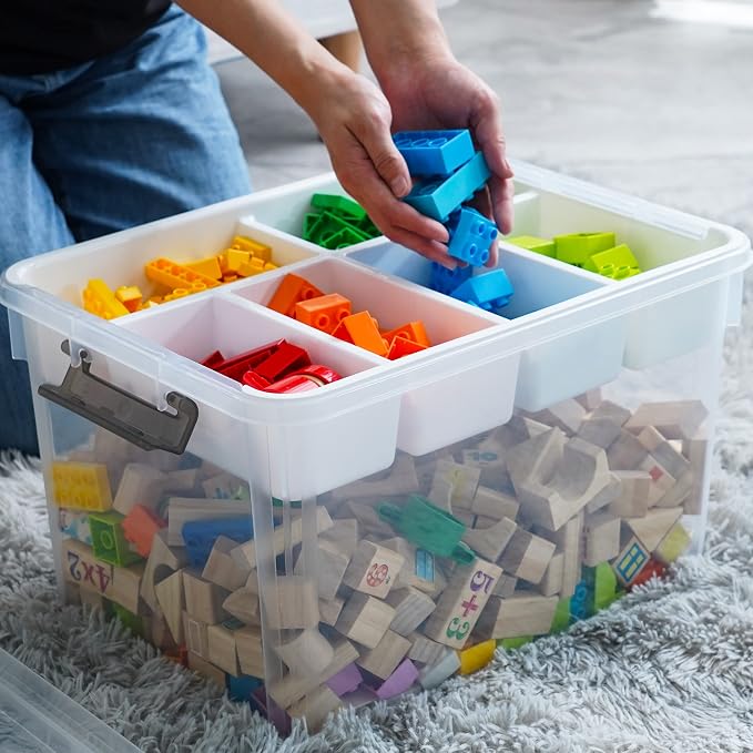 Citylife 32QT Clear Craft Organizers and Storage Box with Removable Tray | Stackable Art Supply Organizer Storage Bins with Lids for Beads, Markers, Sewing, Tools, Playdoh, Toys, Made in USA