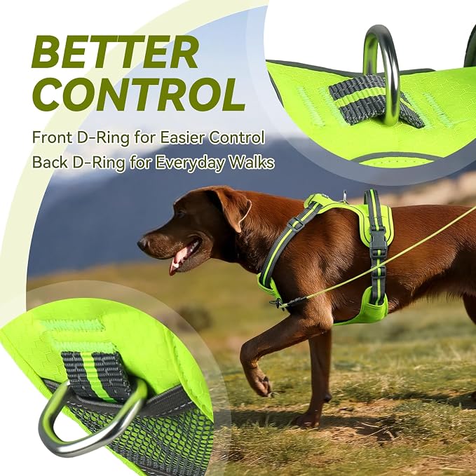 VIVAGLORY No Pull Dog Harness Vest Harness, XL, Bright Yellow - Patterned | with Handle Front and Back Clip for Training & Pulling, No Pull & Escape Proof Padded Adjustable for Pet Puppy