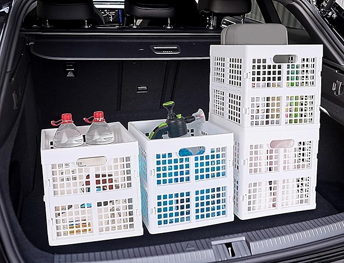 Eslite 3-Pack Collapsible Plastic Storage Crates,Foldable Crates for Storage,16L (White)