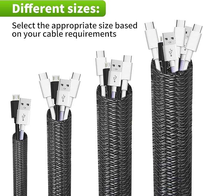 Split Wire Loom 1/2 Inch 50ft, Braided Cable Sleeve for Cable Management, Cord Protector for Pets, TV, Desk & Automotive, Black