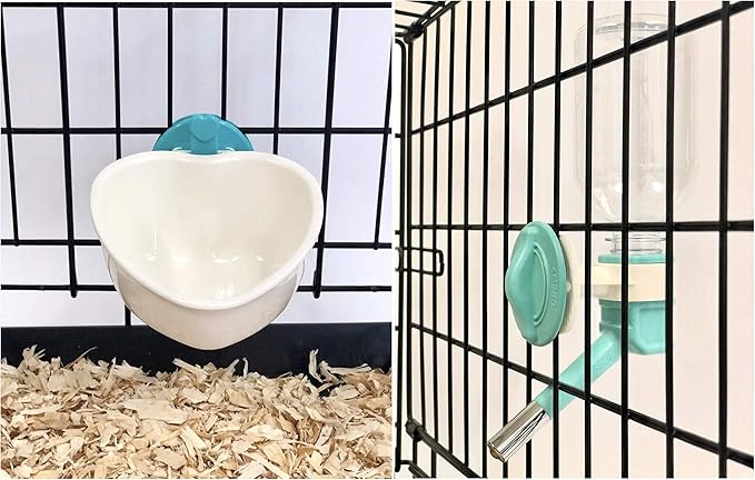 Choco Nose No-Drip Water Bottle & Detachable Food Bowl Set for Large Rabbits, Chinchillas, Toy Breed Dogs, Cats - Leak-Proof Patented Nozzle Prevent Cage Mess. BPA Free, 10.2 fl oz (C528 C607)