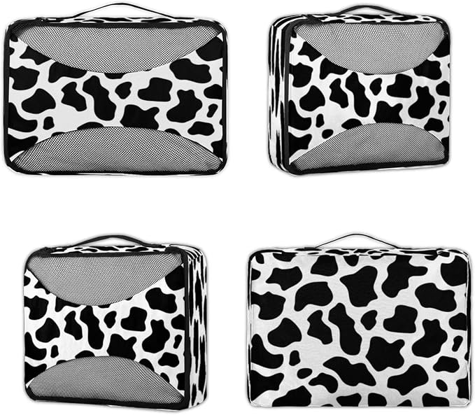 4 Set Packing Cubes for Travel, Cow Print Packing Cubes for Women, Travel Luggage Packing Organizers, Packing Cube Set, Cow Prints