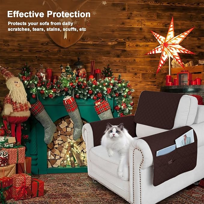 Large Polyester Armrest and Headrest Covers with 2 Pockets | Soft, smooth polyester resists daily wear nonslip silicone backing helps shield recliners and sofas from pet scratches