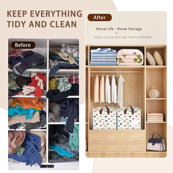 Colorful Heart Pattern Collapsible Storage Box - 17x11.5x10.5 Inch Foldable Organizer for Kids Room, Seasonal Decor - Space-Saving Single Pack