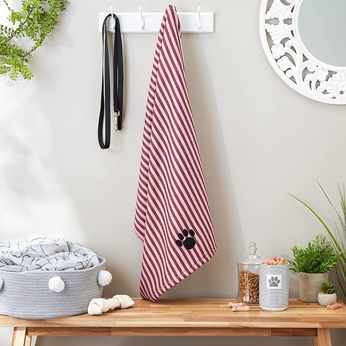 Bone Dry Pet Grooming Microfiber Towel, Striped Collection, X-Large, 41x23.5", Cranberry
