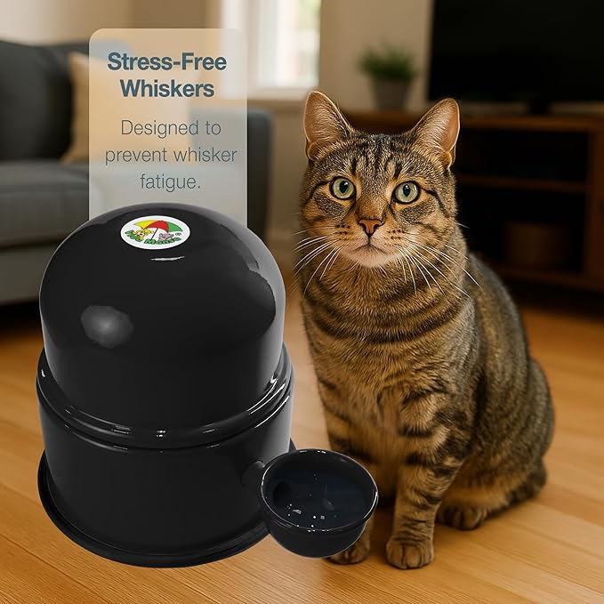 Pet Water Dispenser for Dogs and Cats, 47.3 oz – Gravity-Fed Aluminum Water Bowl, Prevents Wet Fur, Provides Continuous Fresh Water, Electrostatic Coated Finish, Vida Mansa (Black)
