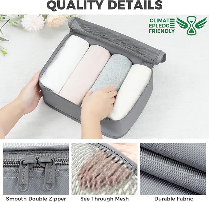BAGAIL 9 Set Packing Cubes with Packing List Luggage Packing Organizers for Travel Accessories (Pewter Color)