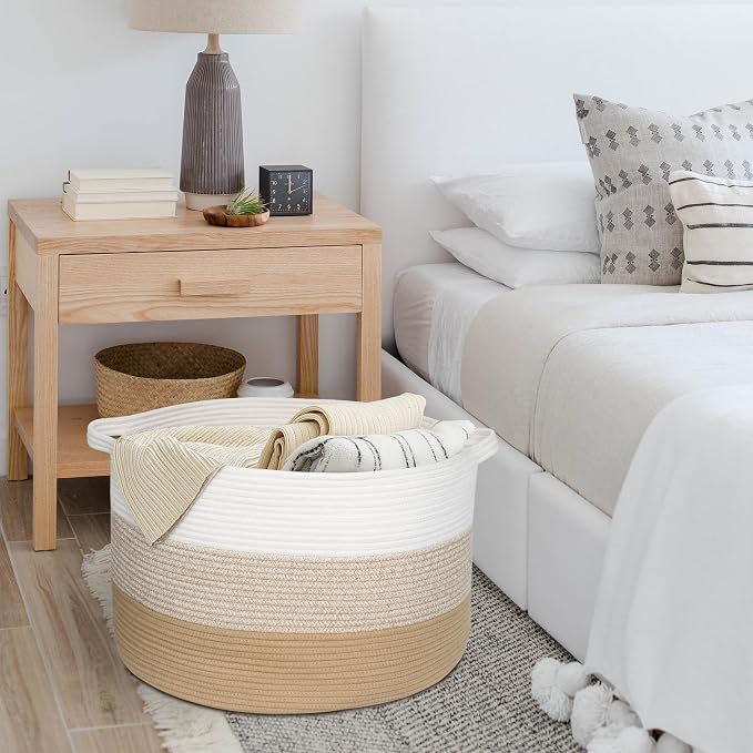 MEGASKET Extra Large Storage Basket, 22” X 22” X 14” Blanket Basket Living Room, Kids Toy Box Organizer, Woven Cotton Rope Baskets for Storage, Soft Dog Toy Bin, Wicker Pillow Blanket Holder
