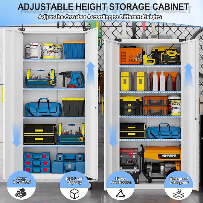 pozdeg 71" Tall Metal Rolling Garage Storage Cabinet with Lock & Wheels ﻿