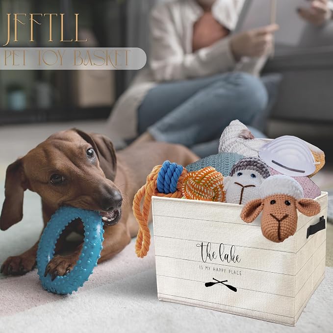 Lake Lovers Storage Bins with Handles, Lakes House Decor, the Lake Is My Happy Place Collapsible Laundry Basket Storage Box for Home Bedroom Bathroom Clothes Toys Books