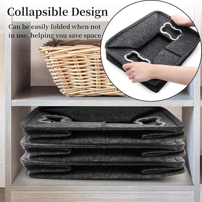 WRINGKIT 3 Pack Dog Toy Bin Basket, Large, Collapsible | Pet Puppy Storage Bin Box with Handles, Felt Storage Bin Basket for Dog Toys, Blankets, Pet Supplies Storage, Dog Room Decor