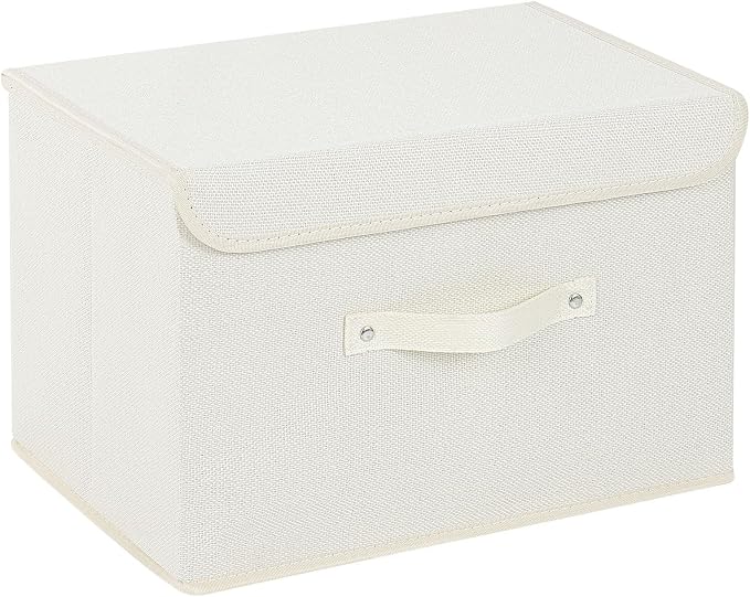 Cloth Storage Baskets with Handles,Beige 15x9.8x9.8in,1 Pack | Storage Boxes with Flip-Top Lids,Washable PP Panel Cube Drawer Organizers,Collapsible Underwear Divider Bins for Home