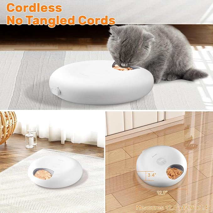 Automatic Cat Feeder Wet Food, Auto Wet Food Feeder for Pets with Two Ice Packs, Digital Cordless Pet Fresh Food Bowl for Newborn Senior Sick Cats and Small Dogs (6-Meal BPA-Free)