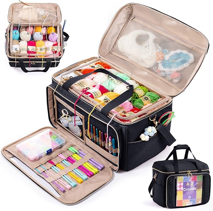 MYBAGZING Large Yarn Storage Bag,Crochet Bag Organizer,Yarn Bags for Crocheting,Crochet Storage Bag with Pockets for Crochet Hooks, Crochet Accessories,Knitting Bags,Gifts for Crocheters