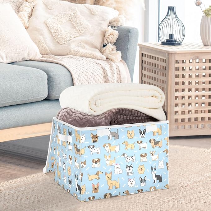 Storage Bins with Lid Dog Bone Foldable Storage Boxes 40L Baskets | Decorative Storage Boxes, Dust-Proof Flip Top, Reinforced Handles, For Home & Bedroom, Clothes & Toy Box, Oxford Fabric Print