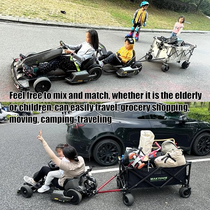 Bike Trailer Hitch for Wagon Camping Rolling Cart Collapsible Wagon with 360° Swivel Joint & Shock Absorber, Quick-Release Clamps for Folding Wagons, Pet Carts & Garden Trailers