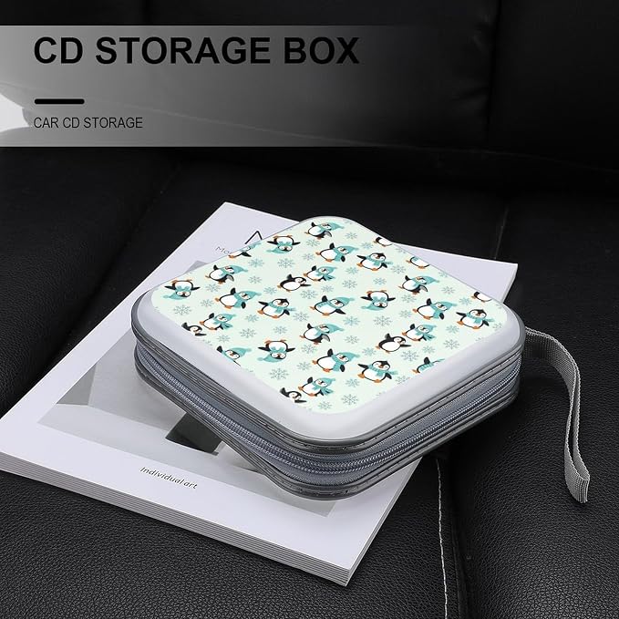 Portable 40-Disc CD Storage Binder Animal Penguin Cute Penguins, Hard Case Wallet with Handle, Protective Organizer for Movies Music Travel