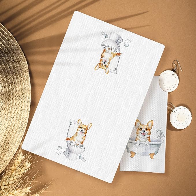 Funny Corgi Bathroom Hand Towels Set of 3, Corgi Decor Hand Towels for Bathroom, Corgi Gifts for Corgi Lovers Kids, Corgi Mom Gifts, Kids Bathroom Decor, Dog Bathroom Decor, 16x24 Inch
