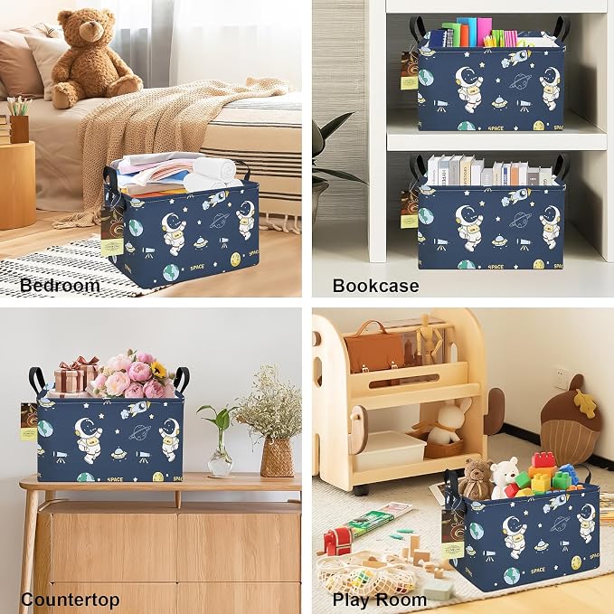 Rectangle Foldable Storage Basket Handles For Home, Space Astronaut | Waterproof reinforced handles, perfect for shelf use, organizes clothes, daily items and pet supplies