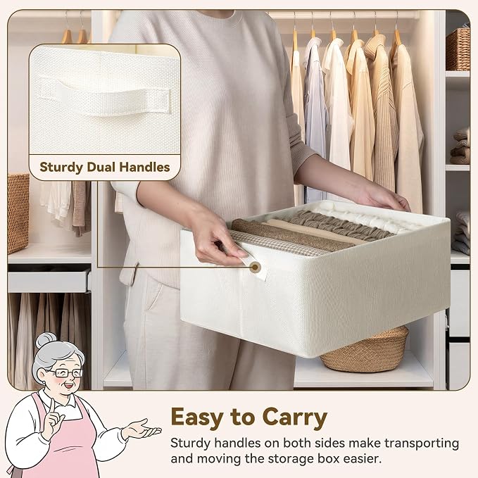 GRANNY SAYS Fabric Storage Baskets, Storage Bins, Beige, Large, 2-Pack | With Metal Frame, Foldable, Sturdy Handles, for Closet, Shelf, Living Room, Bedroom, Holds Blankets, Clothes, 17"x13"x7"
