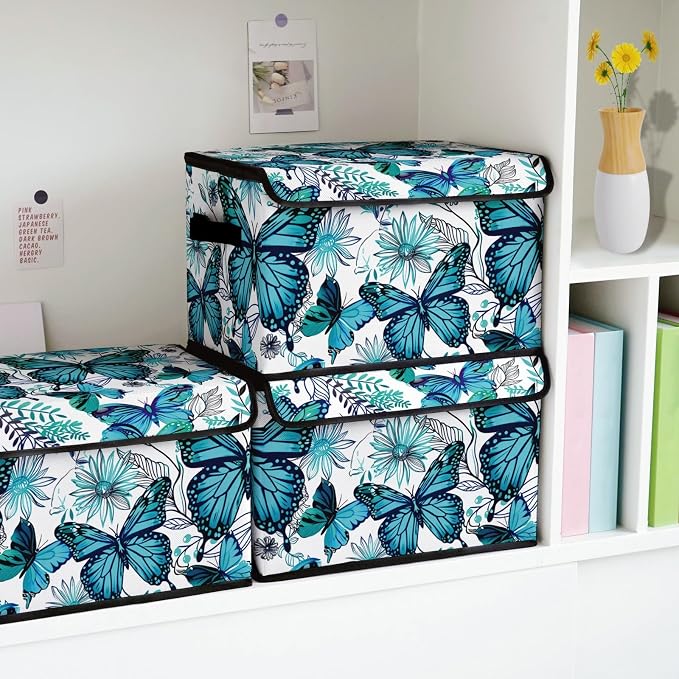 Stackable Clothes Storage Bins with Lids 3 Pack | Closet Organizers, Fabric Box, For Blanket Clothes, Under Bed Storage Containers