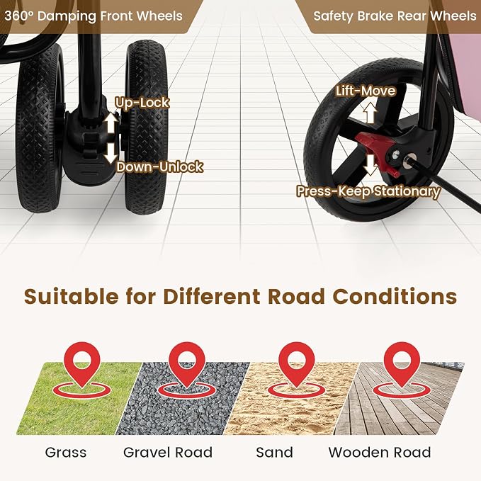 PETSITE Double Dog Stroller, Foldable Pet Stroller for 2 Dogs & Cats Small Medium Sized with Detachable Carrier on Wheels, Ideal for Car Seat Walking Camping Travel (Pink)