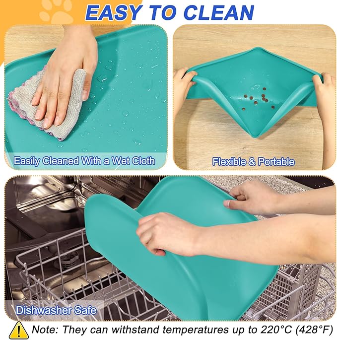 SMILOOL Silicone Pet Feeding Mat with Raised Edge for Food and Water, Dog Bowl Mats, Cat Bowls Placemat with High Lip for Floor Waterproof, Rubber Tray for Cats and Dogs 22 x 14 x0.8 Dark Turquoise