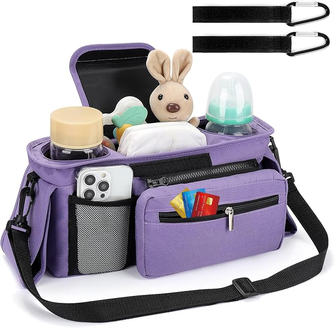 Accmor Universal Stroller Organizer with Insulated Cup Holder Detachable Phone Bag and Shoulder Strap,Stroller Bag Caddy Organizer for Uppababy, Baby Jogger, Britax Strollers