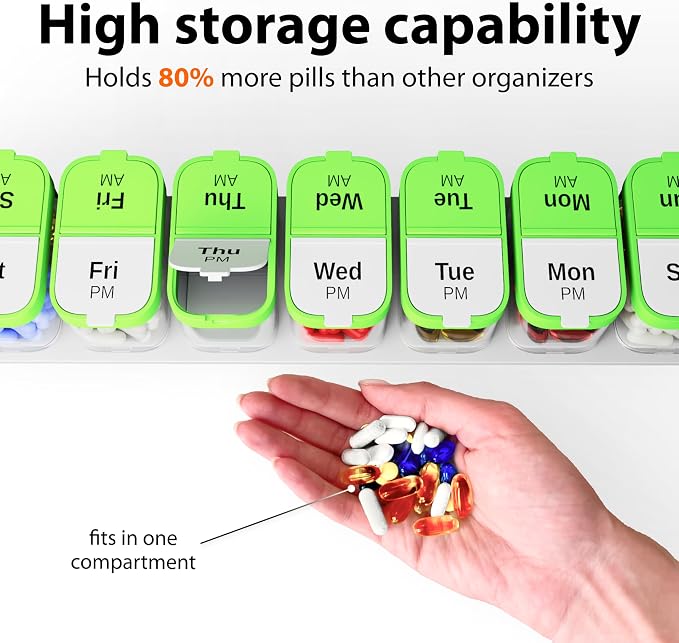 Extra Large Pill Organizer – Weekly Pill Box 7 Day AM PM for Big Vitamins & Supplements, Large Capacity Medication Dispenser with 7 Detachable Compartments, XL Pill Organizer 2 Times a Day
