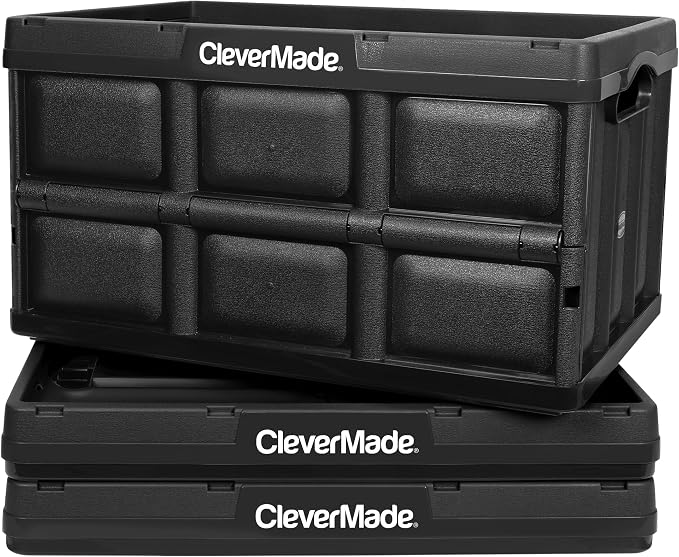 CleverMade Collapsible Storage Bin, No Lid, 16 Gal, Obsidian, 3 Pack | Haul Bulk Groceries and Oversized Gear in Fewer Trips | Each Bin Holds 100 lb, Stacks Securely, and Folds to 2.75 Inches