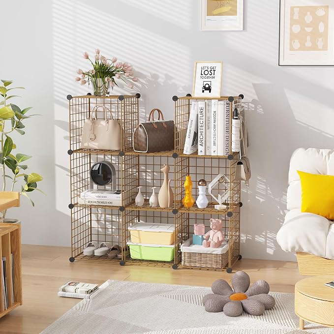 C&AHOME Wire Cube Storage, 8 - Cube Organizer Metal C Grids Units, Brown | Modular Shelves Units, Closet Organizer, Storage Bins Shelving, Ideal for Home, Office, Living Room