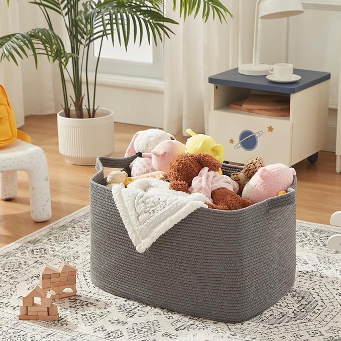 OIASKET 118L Extra Large Blanket Basket, 24.8" x 17.7" x 17.2" Woven Basket | Nursery Blanket Storage Living Room, Toy Storage with Handle, Large Storage Baskets for Organizing Toys, Dirty Clothes