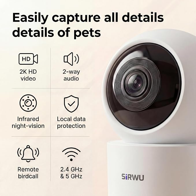 AI Pet Camera Indoor, Multi-Pet Recognition for Up to 6 Pets, 2K 3MP Dog & Cat Camera with 360° Auto Tracking, AI Daily Summaries, Night Vision, 2-Way Audio, 2.4/5GHz WiFi