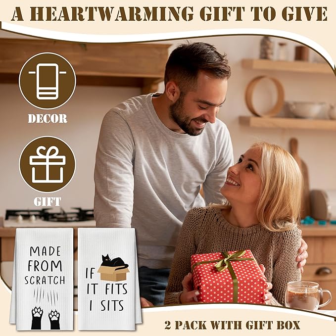 Kitchen Towels Set of 2, Black Cat Dish Towel for Kitchen, Decorative Hand Towels for Bathroom, Fast Drying Tea Towel with Funny Sayings, Housewarming Gifts for Cat Lover Women Mom -B06