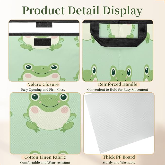 Cute Frog Storage Bins with Lids, Cartoon Animal Foldable Storage Boxes with Carrying Handle Organizer Containers Baskets Cube for Home Bedroom Closet