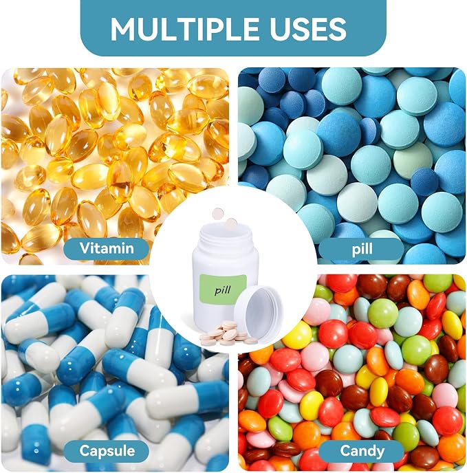 ASEVAT 8 Pack 3.4 oz Travel Pill Bottles - White Food Grade Plastic with Screw Caps & Labels, Small Pill Organizer for Pills, Vitamins, Capsules