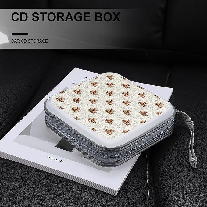 CD Case Storage Organizer Binder Highland Cow Print Protective Disc Holder | DVD Wallet for Car Home Office Travel, Highland Cow Print, Hard Plastic, Hand Strap, 40 Capacity