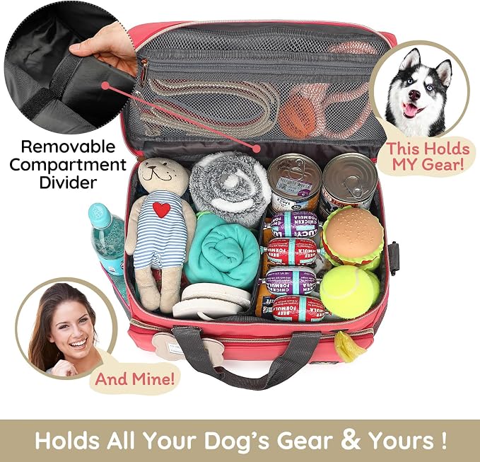 Multi-Function Pet Travel Bag - Ideal for Week Away/Overnight Trips - Cat & Dog Travel Accessories with Diaper Bag Style & Multiple Pockets