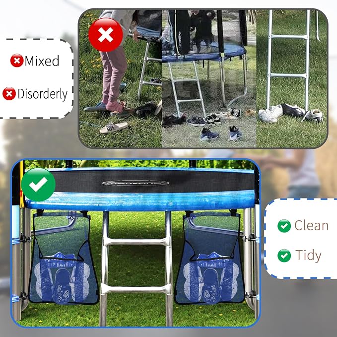 2 Pieces Trampoline Shoes Bag, Storage Mesh Bag With 2 Hook and Loop Strap, Shoe Holder, Indoor Fitness Shoes Organizer, Equipment Bag Accessories (Blue)