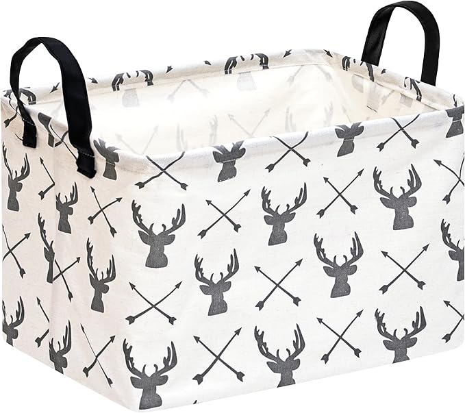 Baby Storage Basket Nursery Box Laundry Hamper Organization Bins for Toys and Clothes with Handles (Deer)